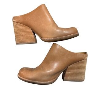Kork-Ease Womens Tan Leather Block Heel Mules Clogs Size 9.5M